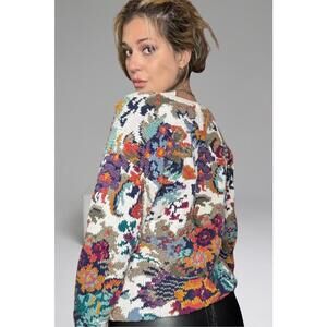 Vintage Floral Pattern Knit Sweater chunky size M